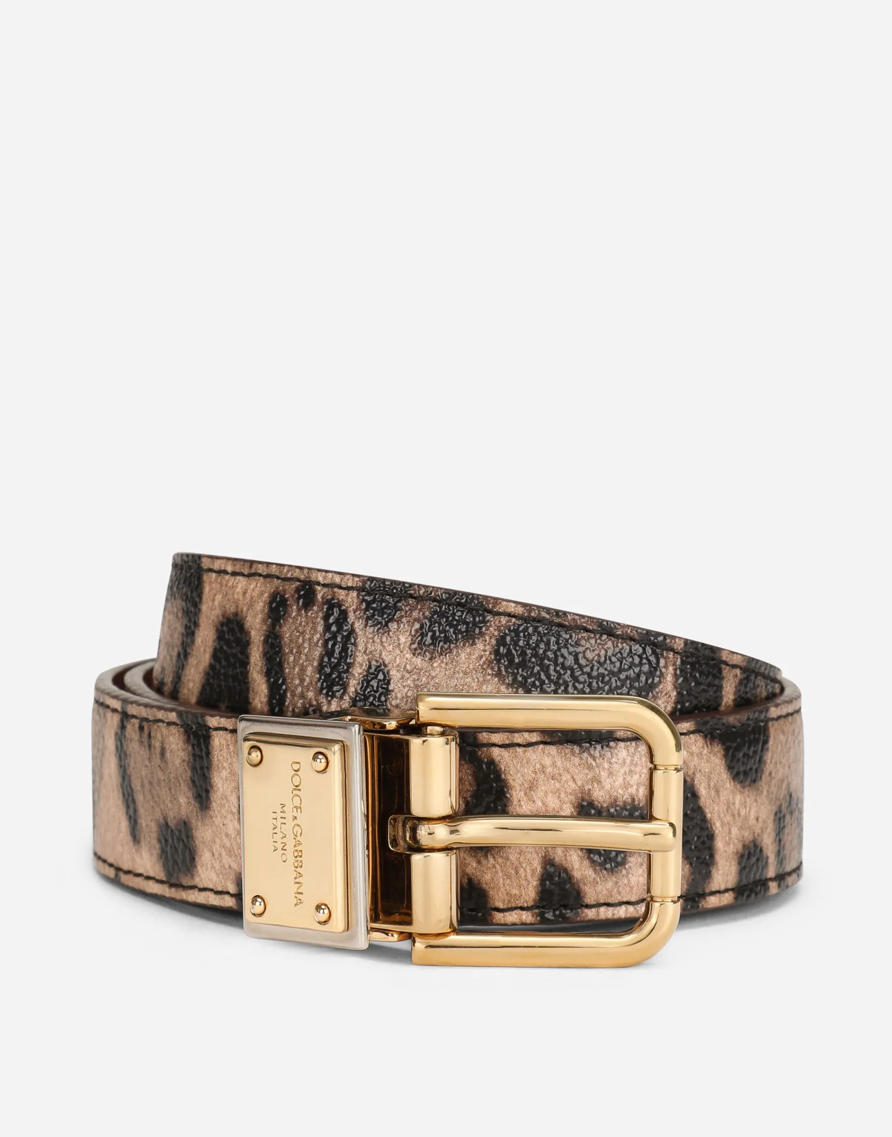 Leopard-print Crespo belt with branded plate