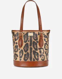 Leopard-print Crespo bucket bag with branded plate