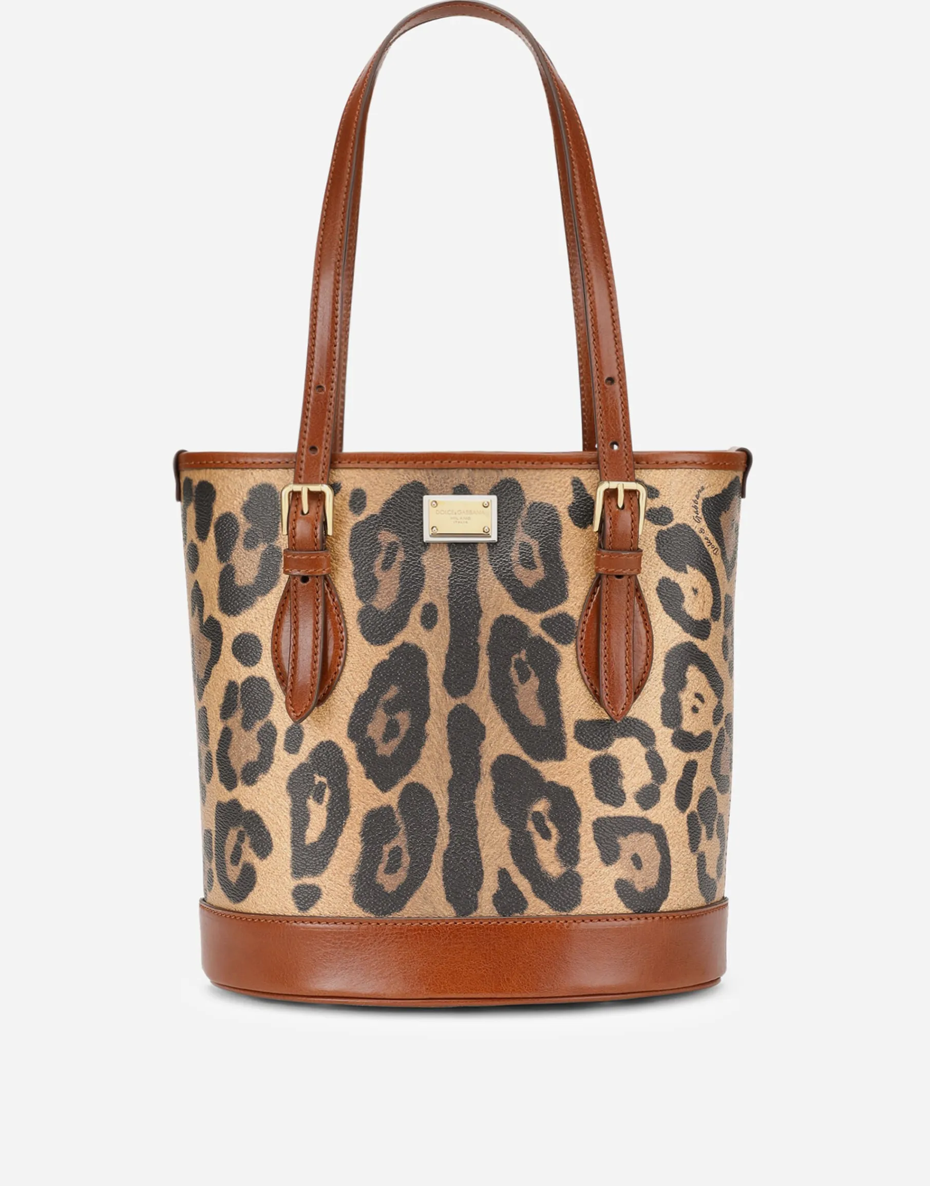 Leopard-print Crespo bucket bag with branded plate