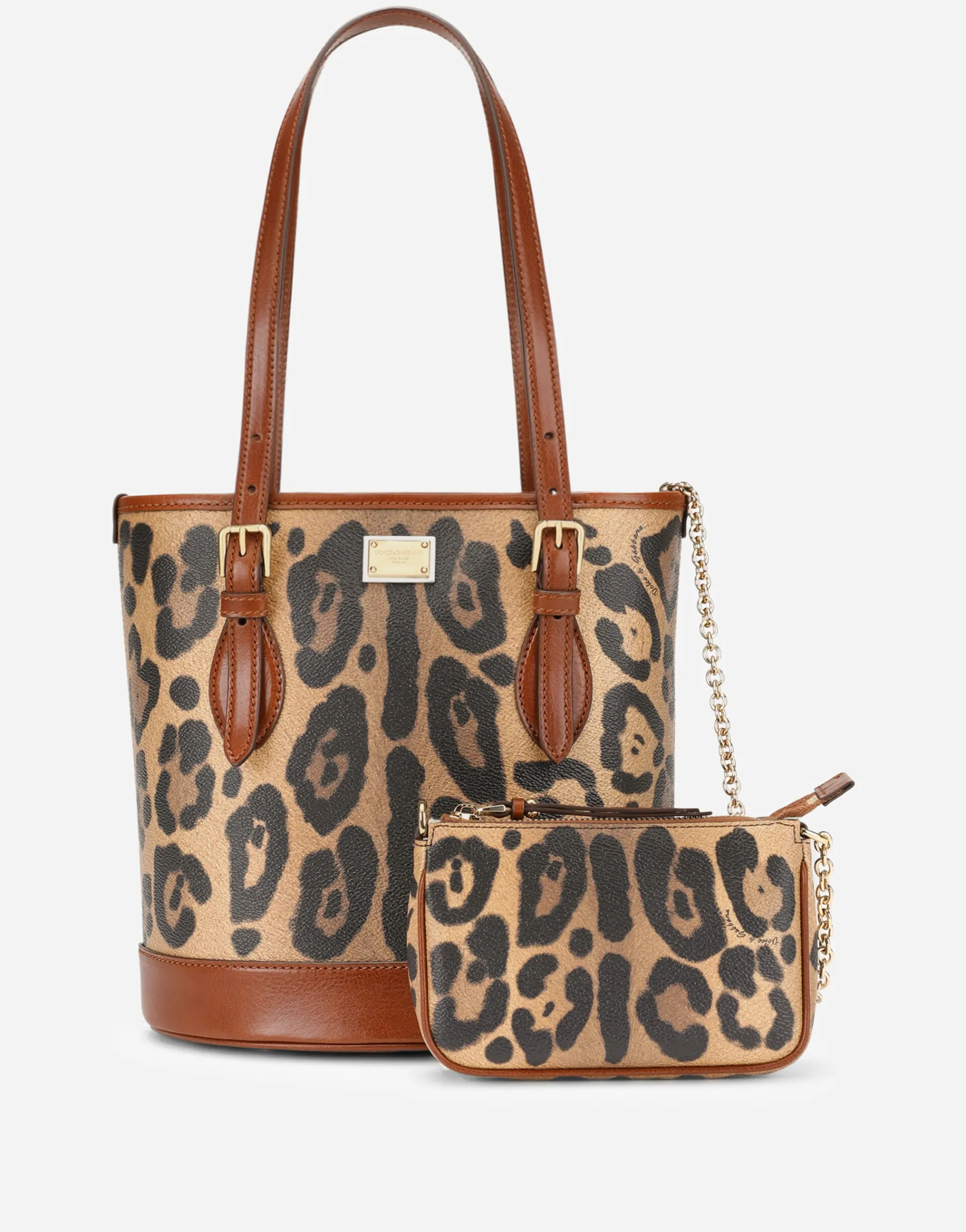 Leopard-print Crespo bucket bag with branded plate