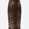 Leopard-print double crepe calf-length skirt