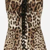 Leopard-print drill shaper corset with laces