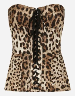 Leopard-print drill shaper corset with laces