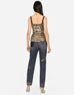Leopard-print drill shaper corset with laces