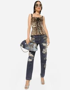 Leopard-print drill shaper corset with laces