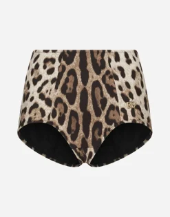 Leopard-print high-waisted bikini bottoms
