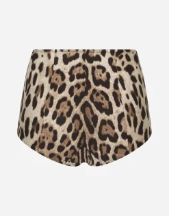 Leopard-print high-waisted bikini bottoms