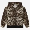 Leopard-print jersey hoodie with branded elastic