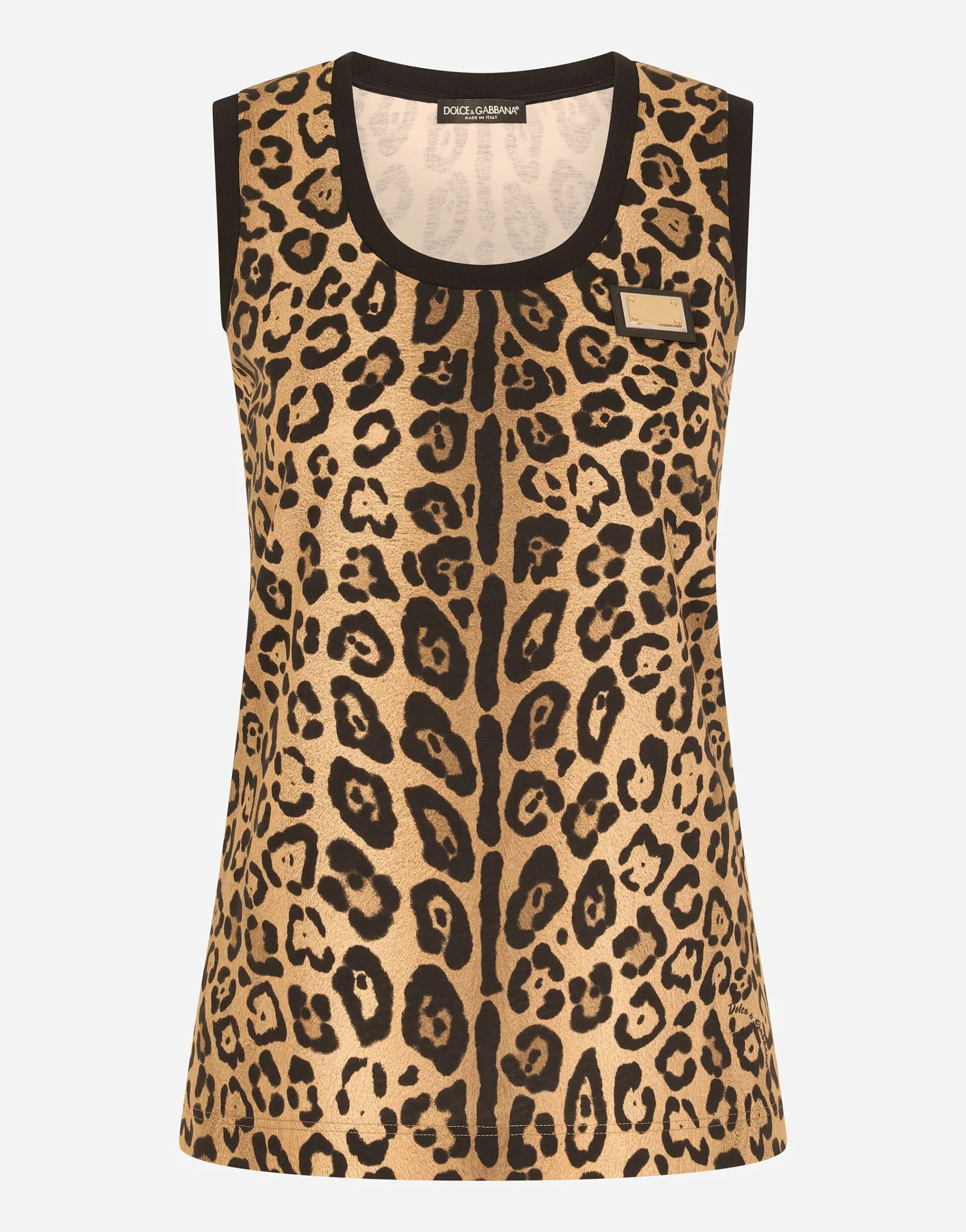Leopard-print jersey tank top