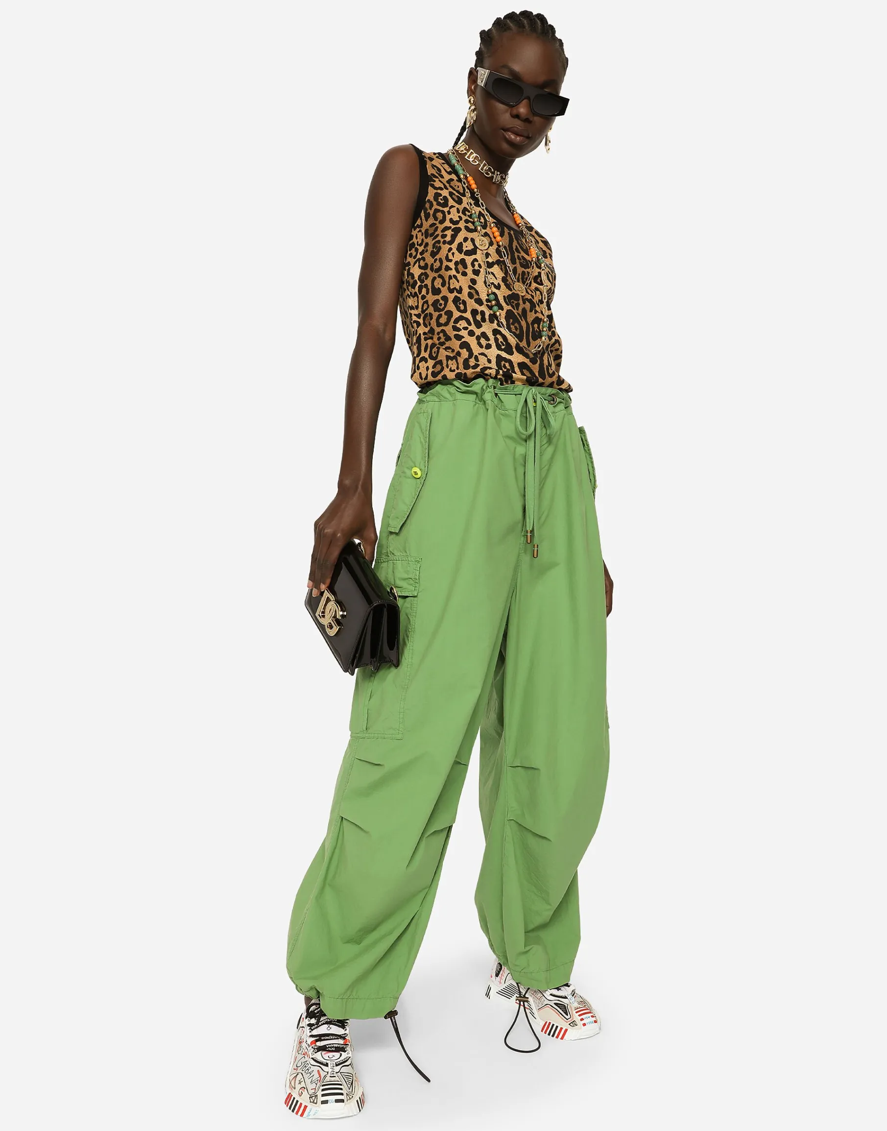 Leopard-print jersey tank top