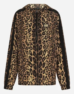 Leopard-print nylon anorak