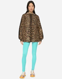Leopard-print nylon anorak