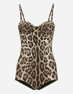 Leopard-print one-piece balconette swimsuit
