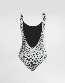 Leopard-print one-piece racing swimsuit