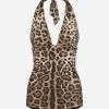 Leopard-print one-piece swimsuit with plunging neckline