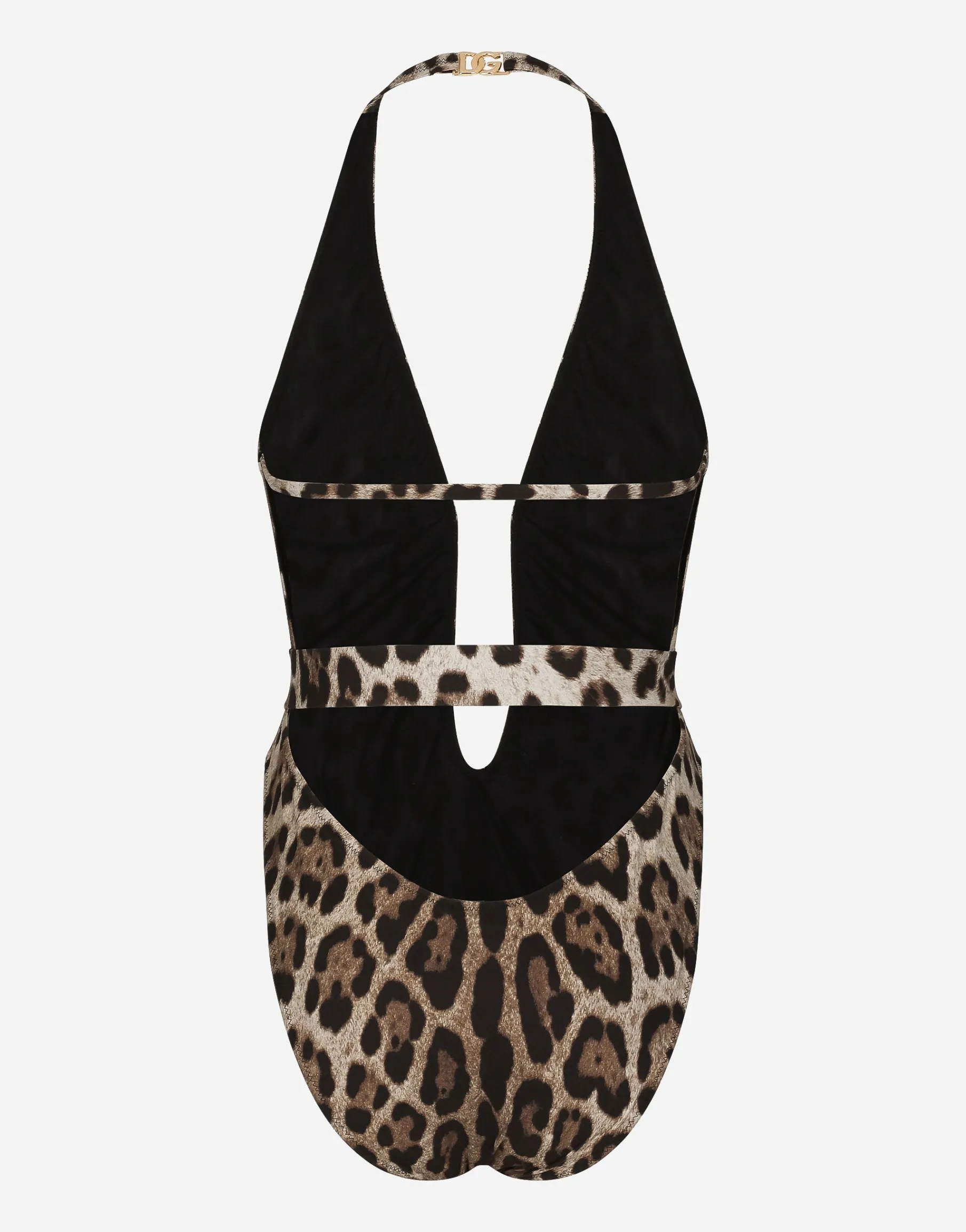 Leopard-print one-piece swimsuit with belt