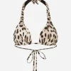 Leopard-print padded triangle bikini top