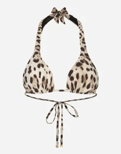 Leopard-print padded triangle bikini top