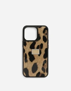 Leopard-print polished calfskin iPhone 14 Pro cover