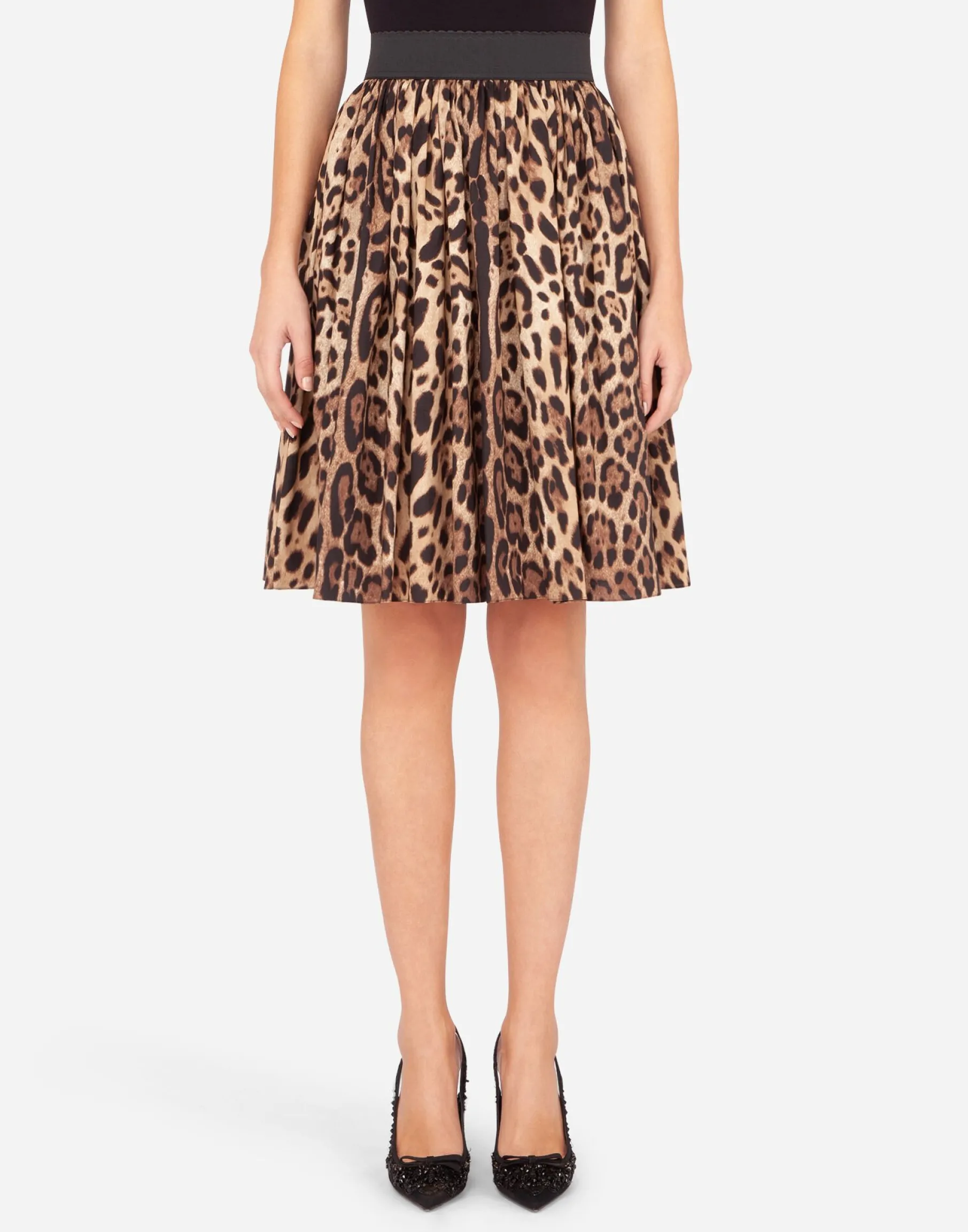 Leopard-print poplin circle skirt