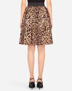 Leopard-print poplin circle skirt