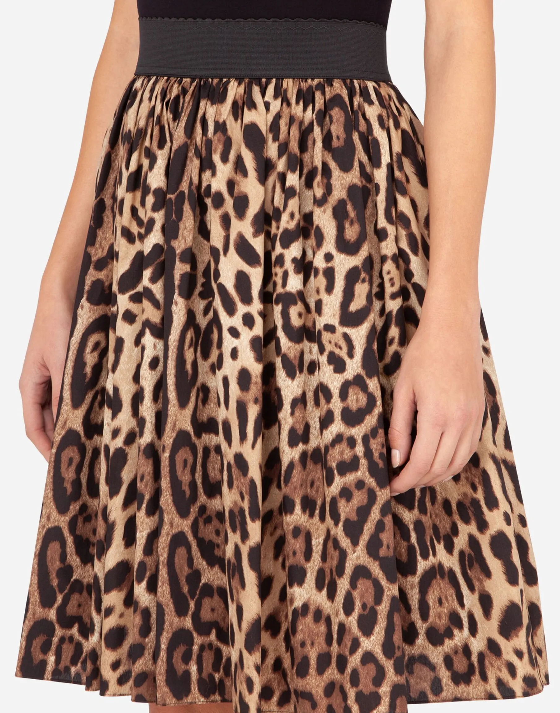Leopard-print poplin circle skirt