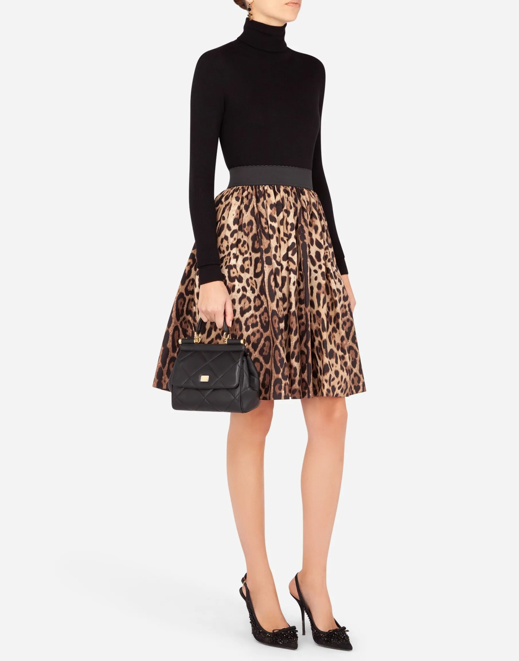 Leopard-print poplin circle skirt