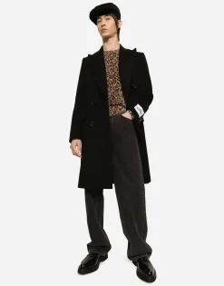 Leopard-print round-neck wool sweater