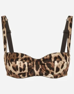 Leopard-print satin balconette bra