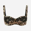 Leopard-print satin balconette bra with lace detailing