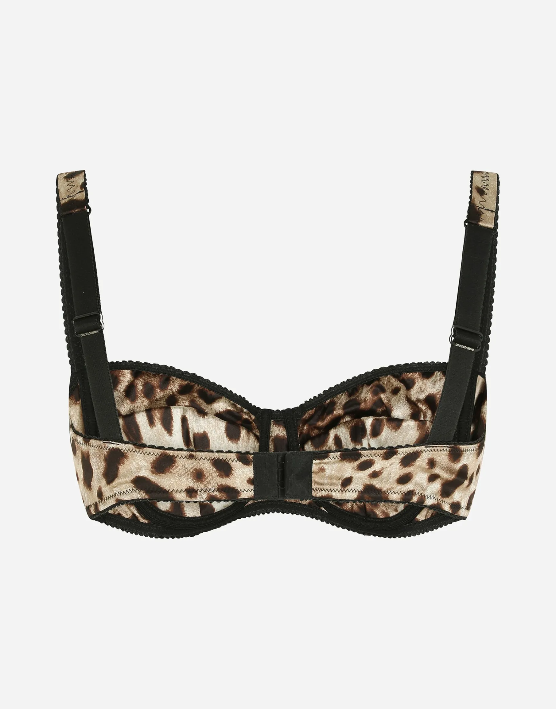 Leopard-print satin balconette bra with lace detailing
