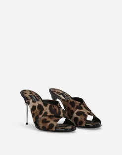 Leopard-print satin mules