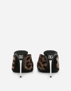 Leopard-print satin mules