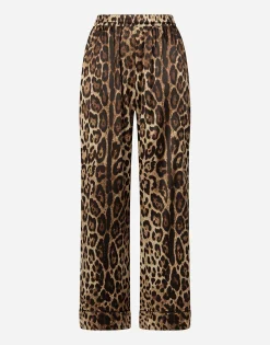 Leopard-print satin pajama pants