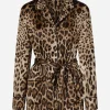 Leopard-print satin pajama shirt with belt