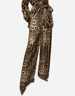 Leopard-print satin pajama pants