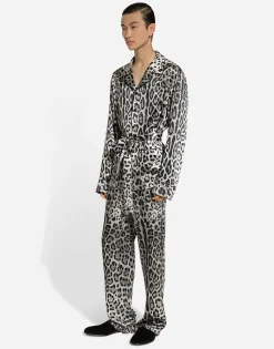Leopard-print satin pants