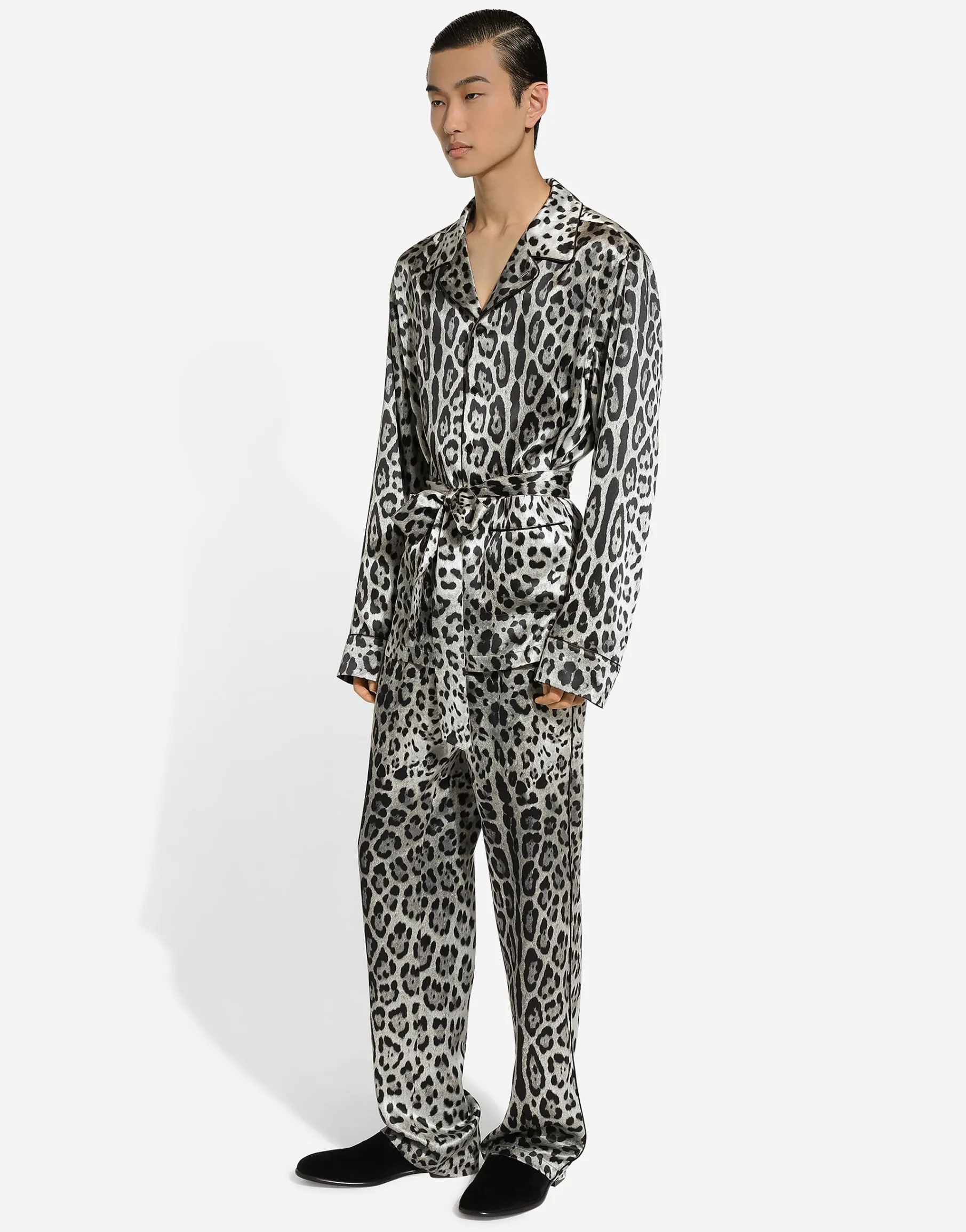 Leopard-print satin pants