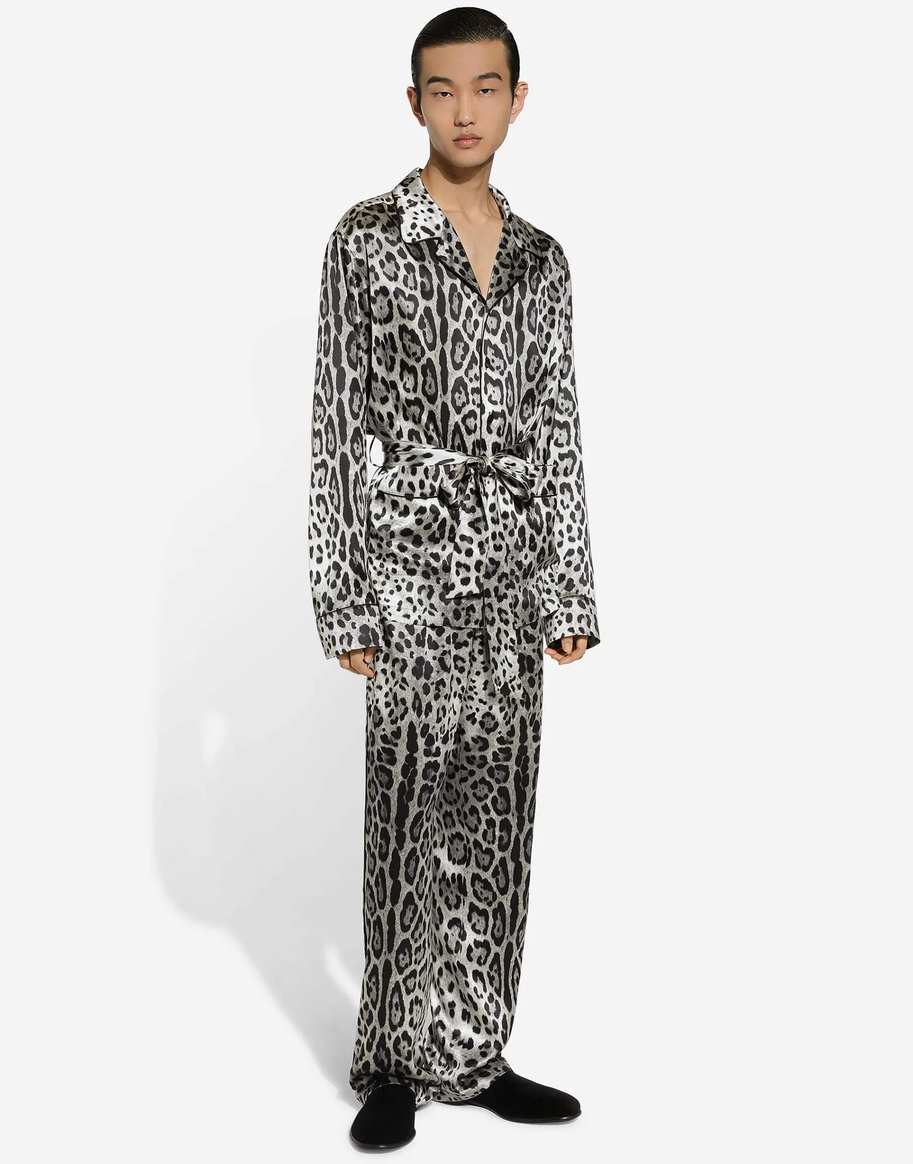 Leopard-print satin pants