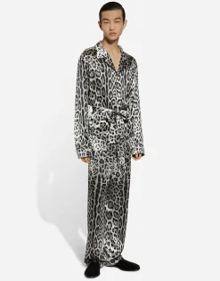 Leopard-print satin robe