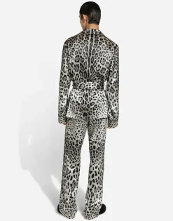 Leopard-print satin robe