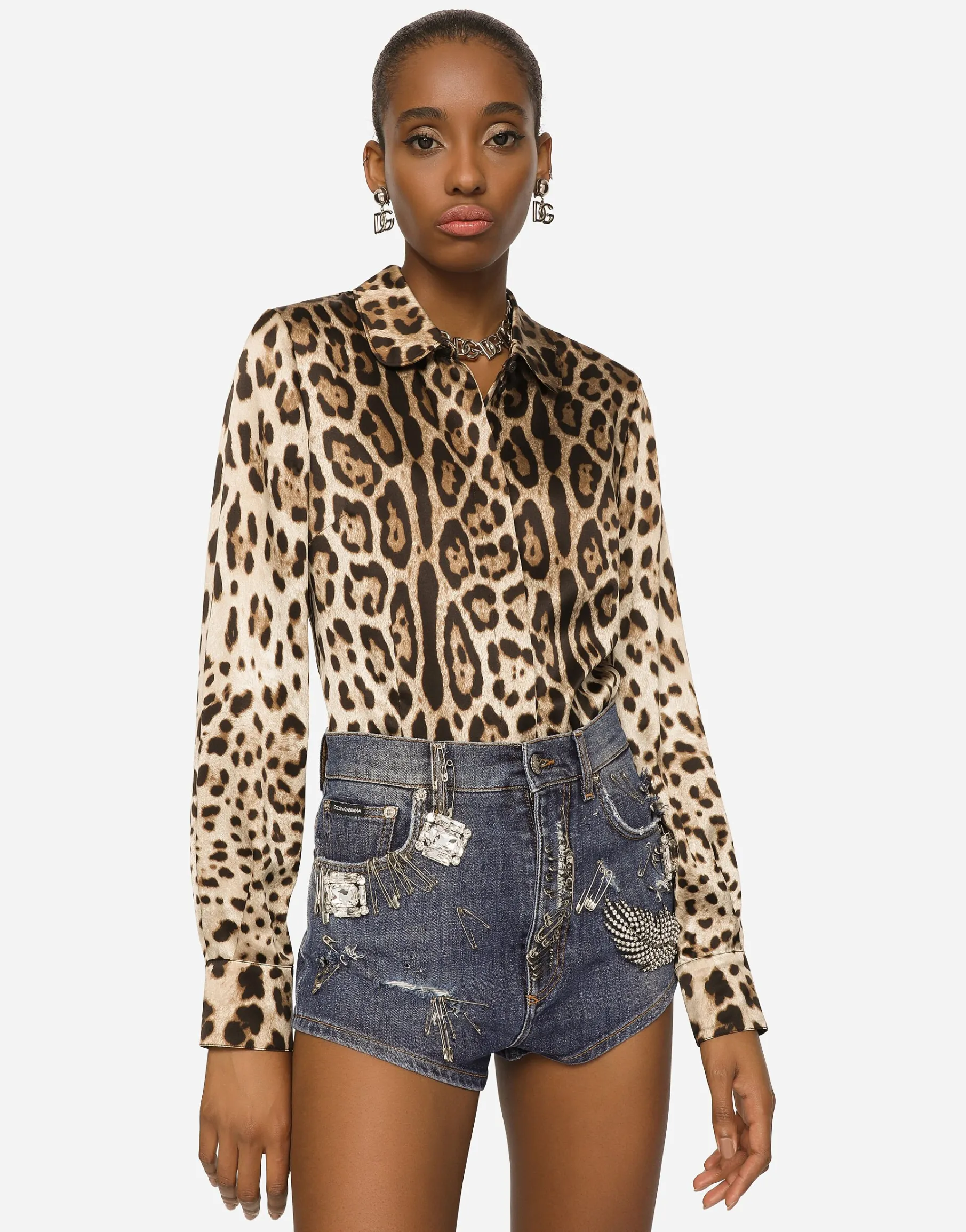 Leopard-print satin shirt