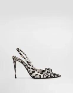 Leopard-print satin slingbacks