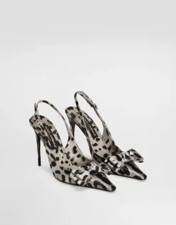 Leopard-print satin slingbacks