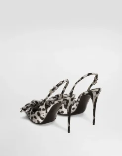 Leopard-print satin slingbacks