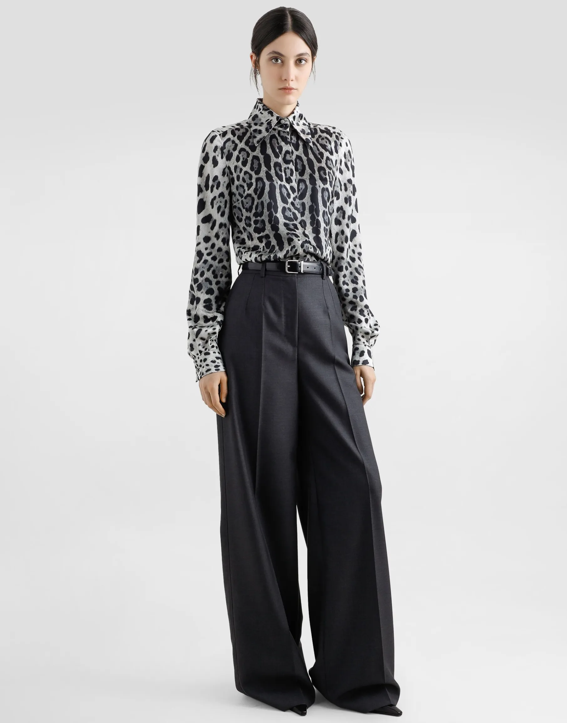 Leopard-print silk satin shirt
