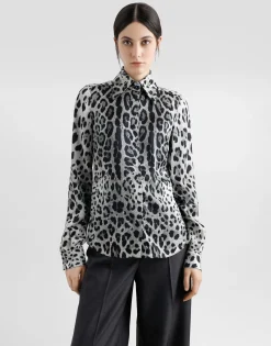Leopard-print silk satin shirt
