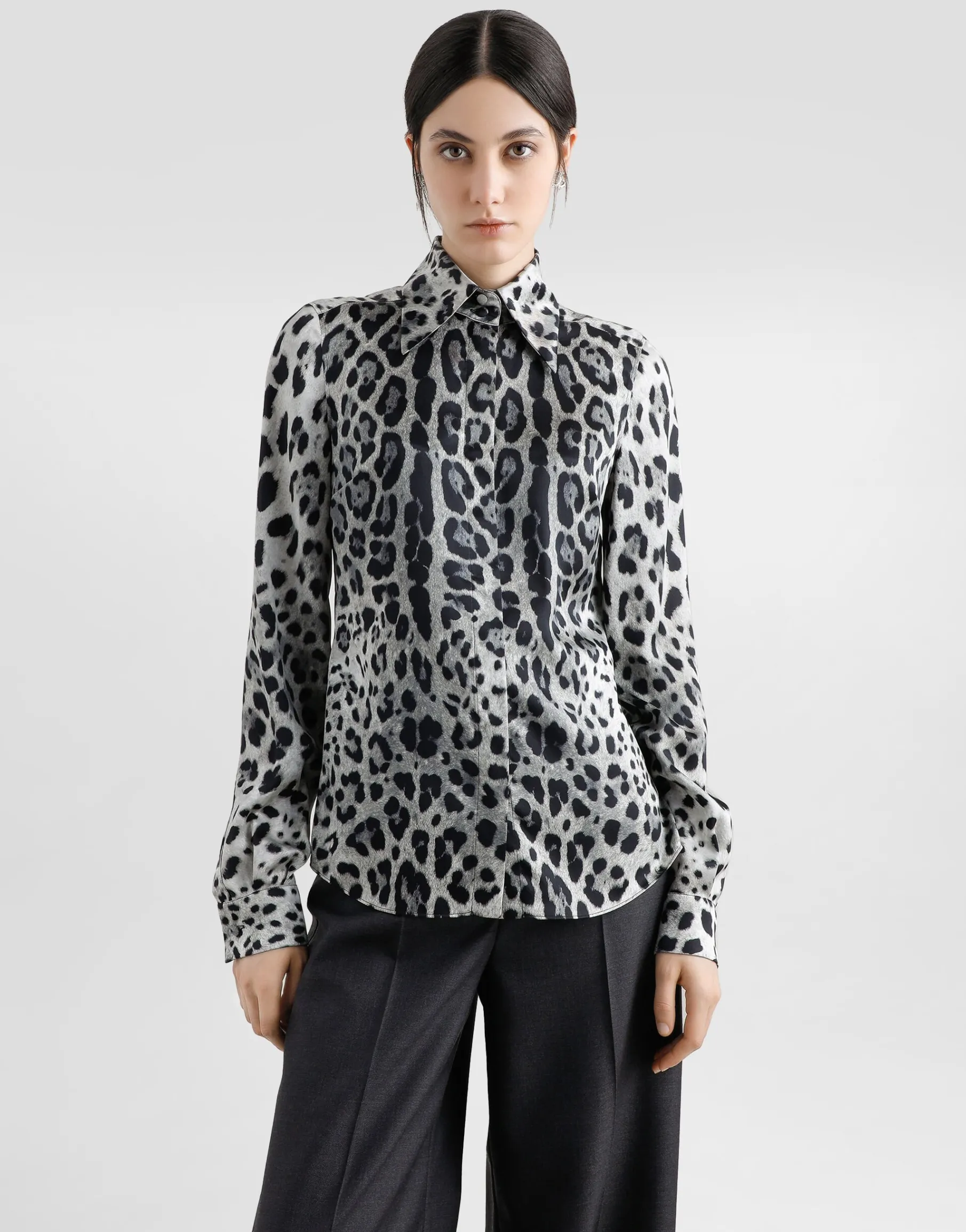 Leopard-print silk satin shirt
