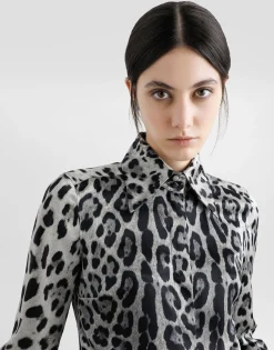 Leopard-print silk satin shirt