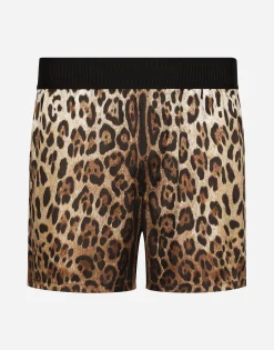 Leopard-print silk shorts
